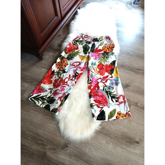 TAHARI Women's Size L Vibrant Floral Wide Leg Linen Pants Tropical Pineapples - Picture 7 of 11